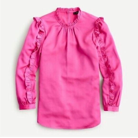J. Crew Ruffle-Sleeve Satin Crepe Top sz XS - Picture 1 of 8